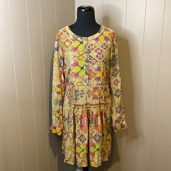 Anthropologie Hemant & Nandita 10 Silk Ethnic Seuqin Embellished Dress Boho - Picture 1 of 7